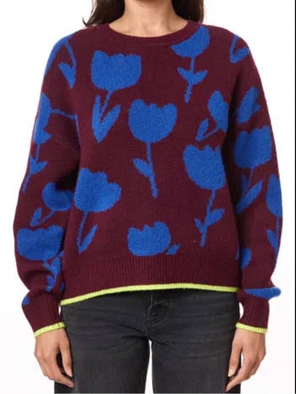 Scotch & Soda Burgundy Sweater with Blue Floral Pattern
